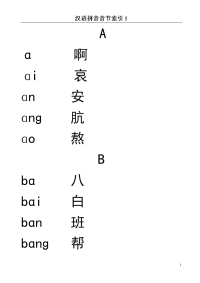 汉语拼音音节索引表