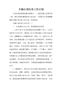 乡镇计划生育工作计划