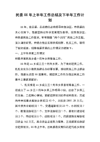 民委xx年上半年工作总结及下半年工作计划