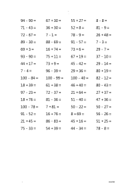 100以内加减法口算表