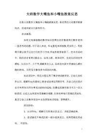 大班数学大嘴鱼和小嘴鱼教案反思