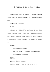 小班数学活动《认识数字3》教案