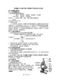 苏教版七年级生物第一学期期末考试知识点总结