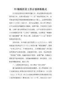 xx精准扶贫工作计划表格格式