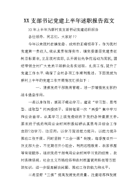 xx支部书记党建上半年述职报告范文