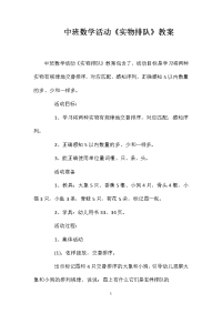 中班数学活动《实物排队》教案