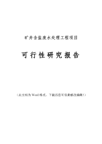 矿井含盐废水处理工程项目可行性研究报告