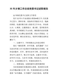 xx年乡镇工作总结党委书记述职报告