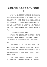 我区民营经济上半年工作总结及打算