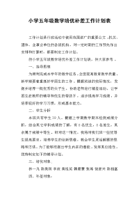 小学五年级数学培优补差工作计划表.docx