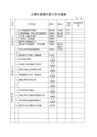 人事行政部月度工作计划表