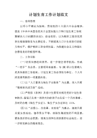 计划生育工作计划范文