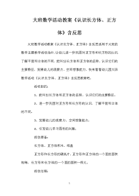 大班数学活动教案《认识长方体、正方体》含反思