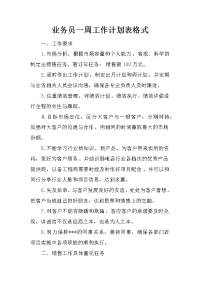 业务员一周工作计划表格式