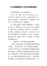 乡长助理基层工作总结述职报告