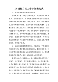 xx销售月度工作计划表格式