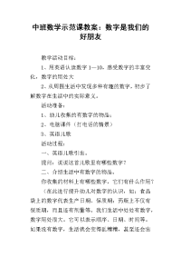 中班数学示范课教案：数字是我们的好朋友