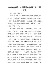 商超业务员工作计划-业务员工作计划范文