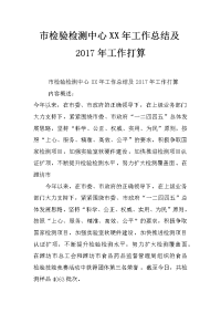 市检验检测中心xx年工作总结及2017年工作打算