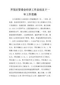 开发区管委会经济工作总结及下一年工作思路