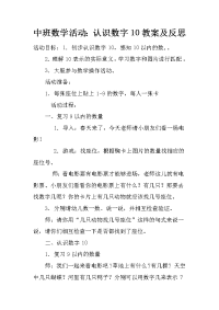 中班数学活动：认识数字10教案及反思