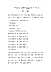 “公司销售部计划”学校工作计划