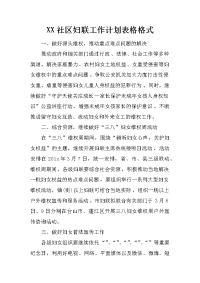 xx社区妇联工作计划表格格式