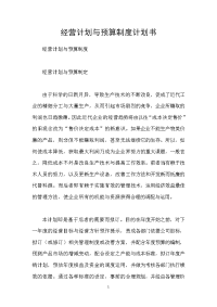 经营计划与预算制度计划书