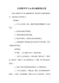 大班数学学习6的分解教案反思