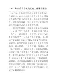 2017年市委农办机关党建工作述职报告