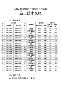 马鞍山隧道二次衬砌施工技术交底