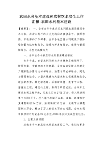 农田水利基本建设和农村饮水安全工作汇报