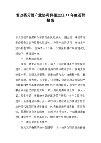 发改委分管产业协调科副主任xx年度述职报告