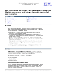 IBM InfoSphere BigInsights V3.0 delivers an advancedIBM FixBooBigTimeV3.0交付先进 大SQL组件与Apache SoR的集成 搜