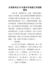 乡党委书记某年度半年党建工作述职报告