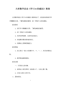 大班数学活动《学习9的减法》教案