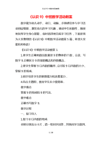 《认识9》中班数学活动教案